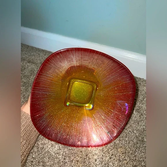 One of a kind Brilliant Chameleon Multi-color Sparkle glass art Dish